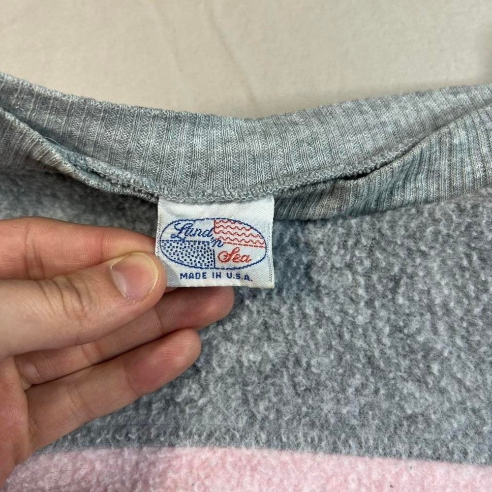 Vintage Made in USA Salmon River pink and grey fleece crewneck sweatshirt - Picture 3 of 6